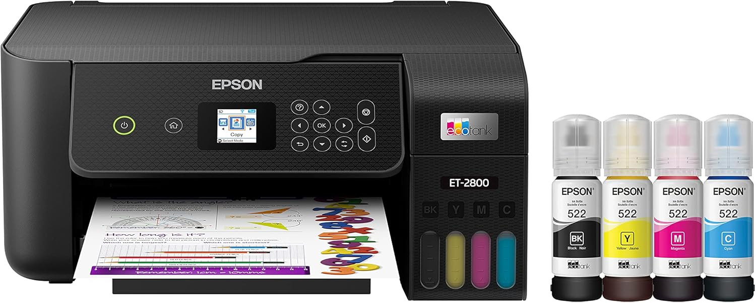 Epson EcoTank ET-2800 Wireless Color All-in-One Cartridge-Free Supertank Printer with Scan and Co... | Amazon (US)