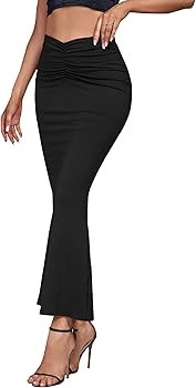 Umenlele Women's Casual High Waist Ruched Stretchy Bodycon Long Maxi Skirt | Amazon (US)