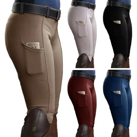 Archer Women Solid Color Pocket Hip Lift Elastic Equestrian Pants Horse Racing Trousers | Walmart (US)