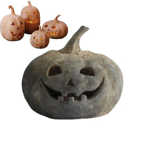Uniquely Designed Resin Pumpkin Lantern, Terracotta Textured Jack O' Lantern Decorative Sculpture, Cute Halloween Autumn Farmhouse Table Festival Decoration, 2025 Fall & Halloween Decor (Size 2) | Amazon (US)
