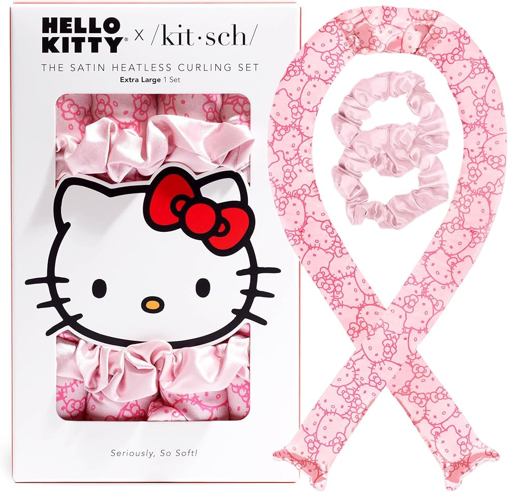 Hello Kitty x Kitsch Satin Heatless Hair Curler Set - Heatless Curls Overnight, Hair Rollers for ... | Amazon (US)