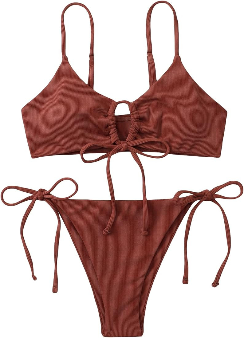 SOLY HUX Women's Floral Print Tie Front Bikini Bathing Suit 2 Piece Swimsuits | Amazon (US)