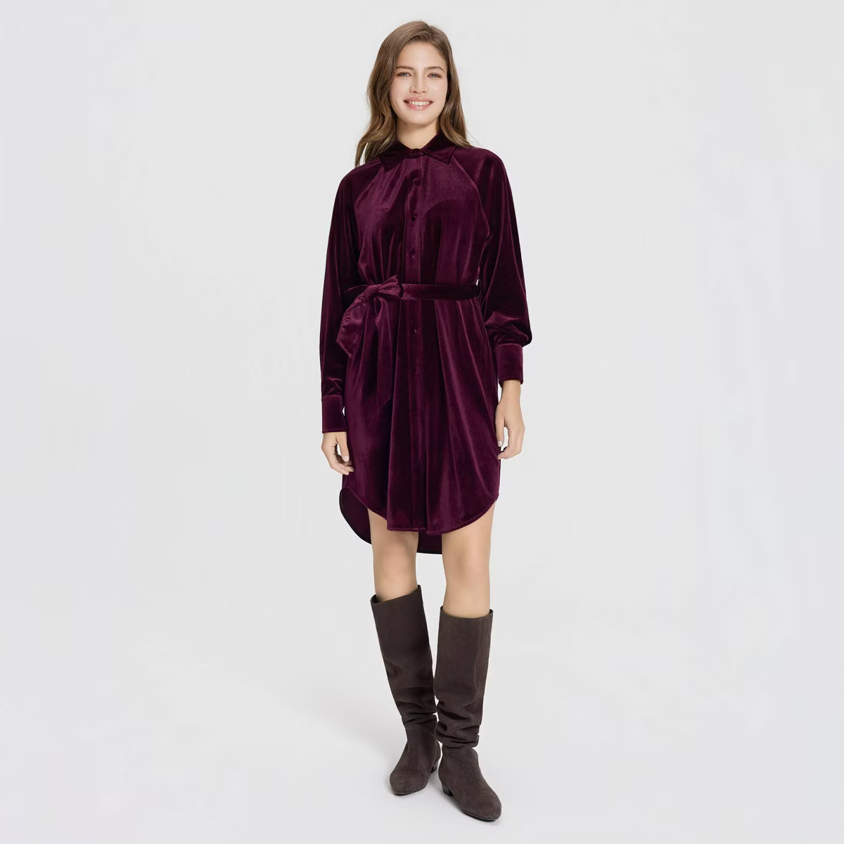 Women's Long Sleeve Velvet Midi Shirtdress - Universal Thread™ Dark Purple XL | Target