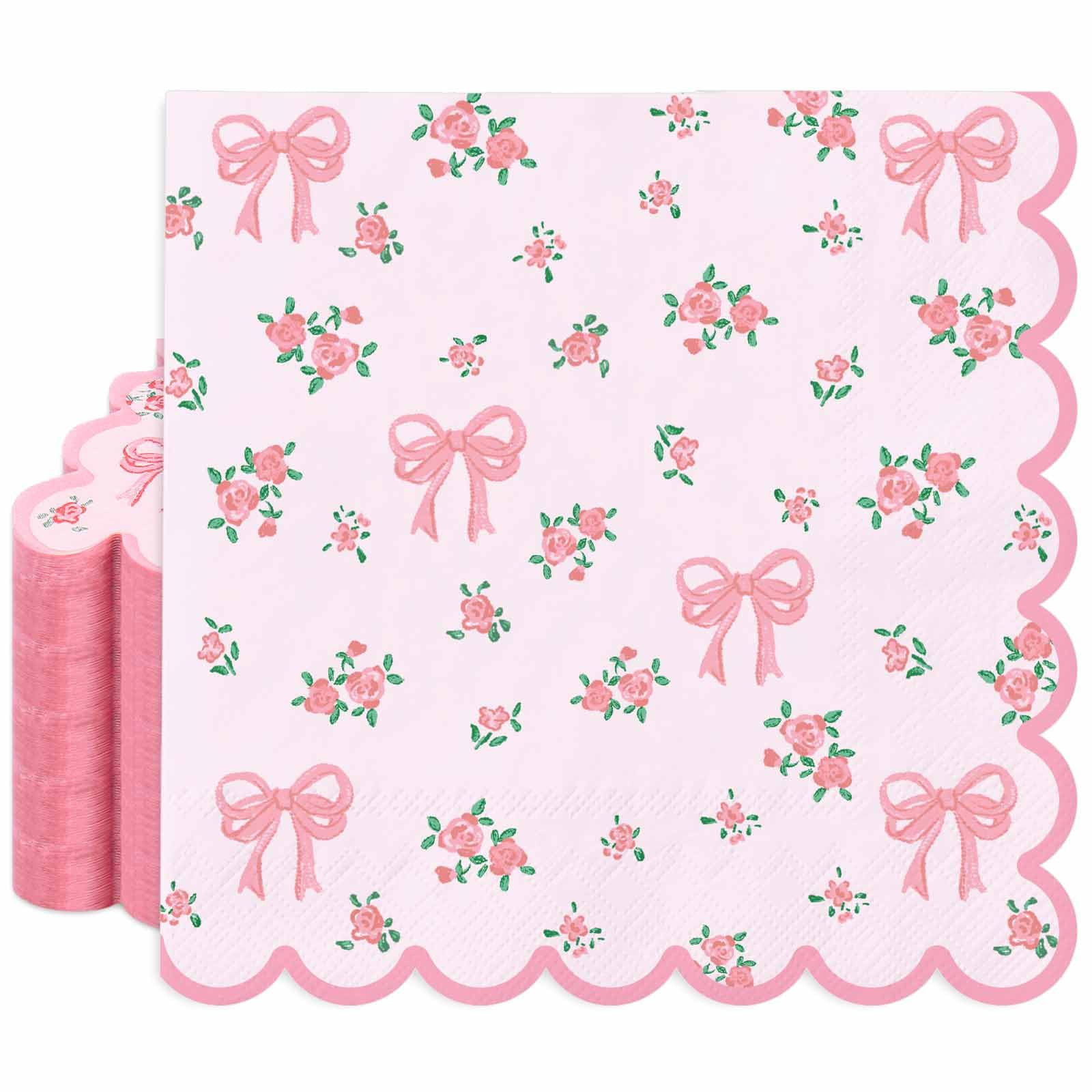 50Pcs Floral Bow Paper Napkins Pink Bowknot Flower Luncheon Napkin Scalloped Coquette Cute Dispos... | Amazon (US)