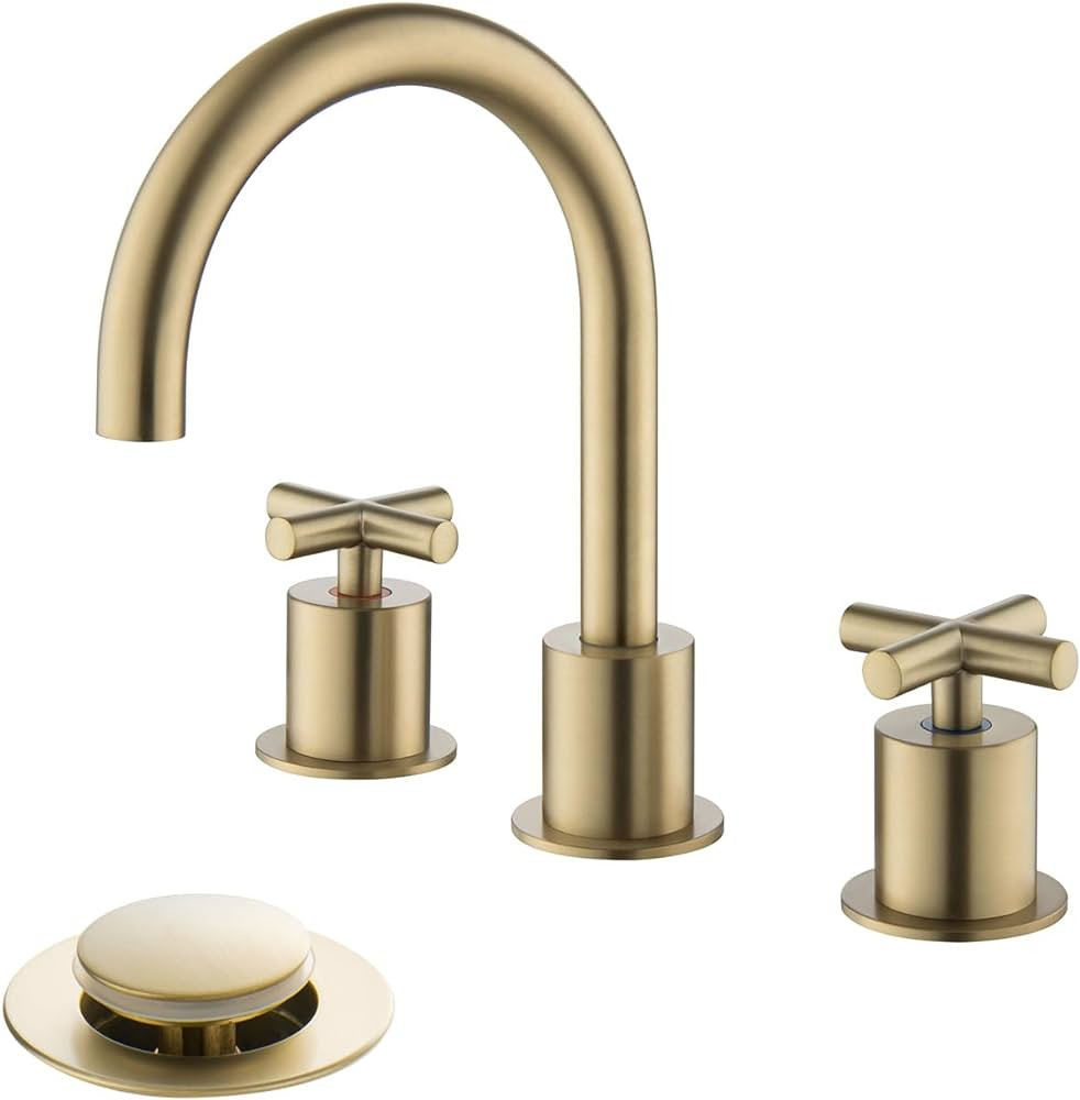 MR. FAUCET 2 Cross-Handle Gold Bathroom Sink Faucets with Waste Drain for 3 Hole 4-16 inch Deck S... | Amazon (US)