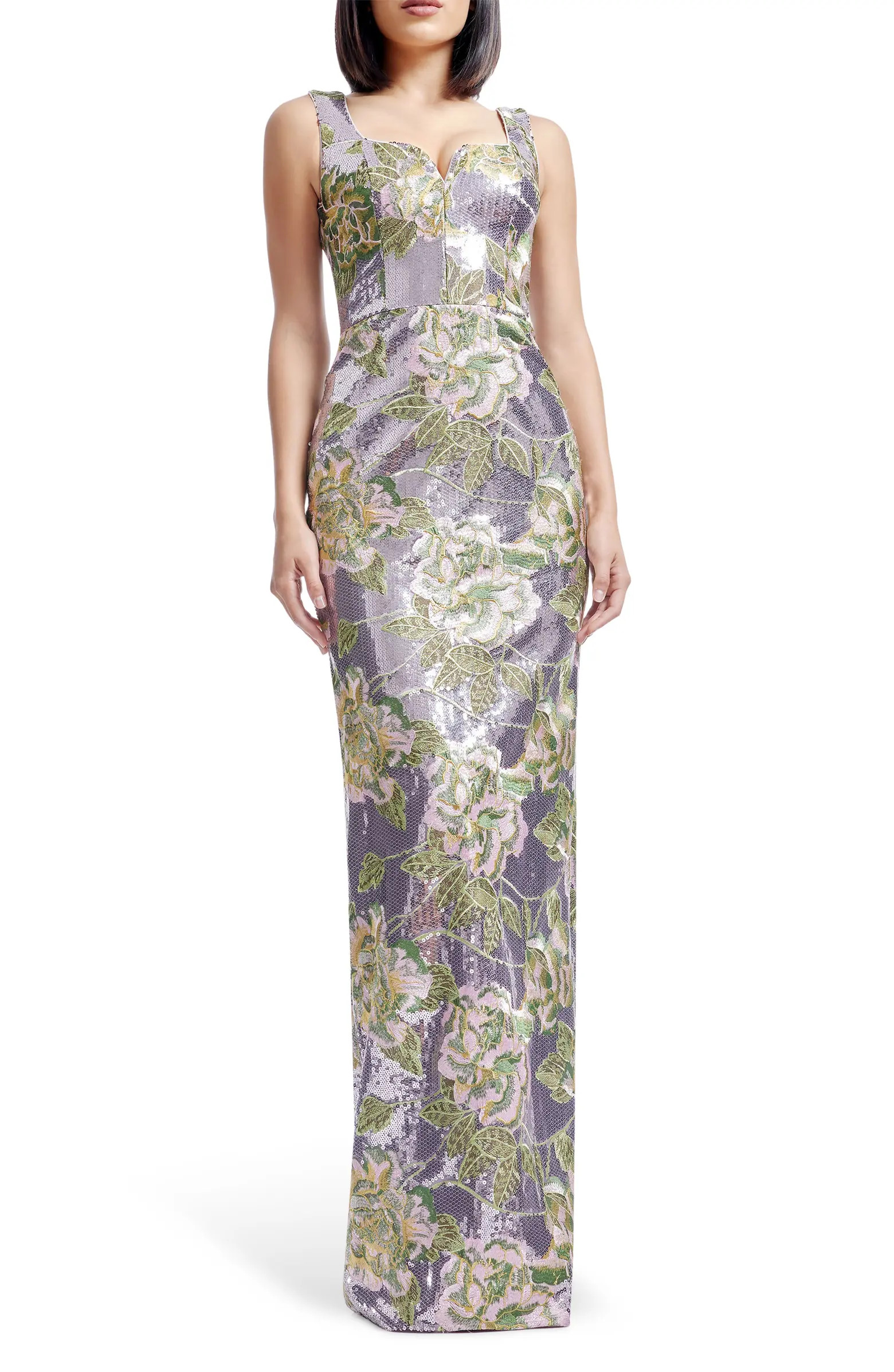 Goldie Embroidered Flower & Sequin Column Gown | Nordstrom