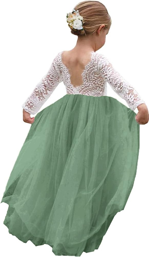 Girl Toddler Full-Length Straight Tulle Tutu Lace Back Party Flower Girl Dress | Amazon (US)