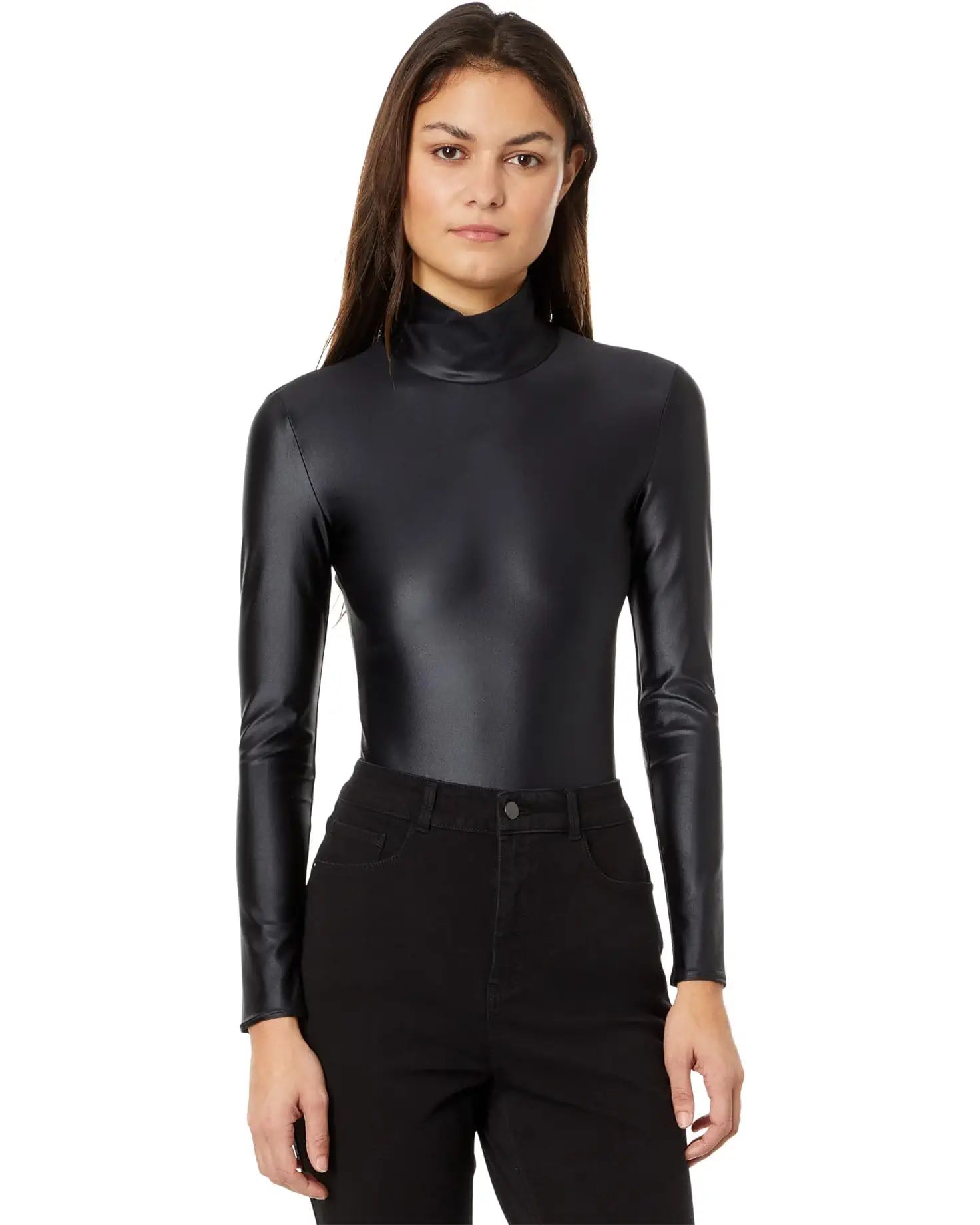 Matte Metallic Long Sleeve Turtleneck Bodysuit EHT404 | Zappos