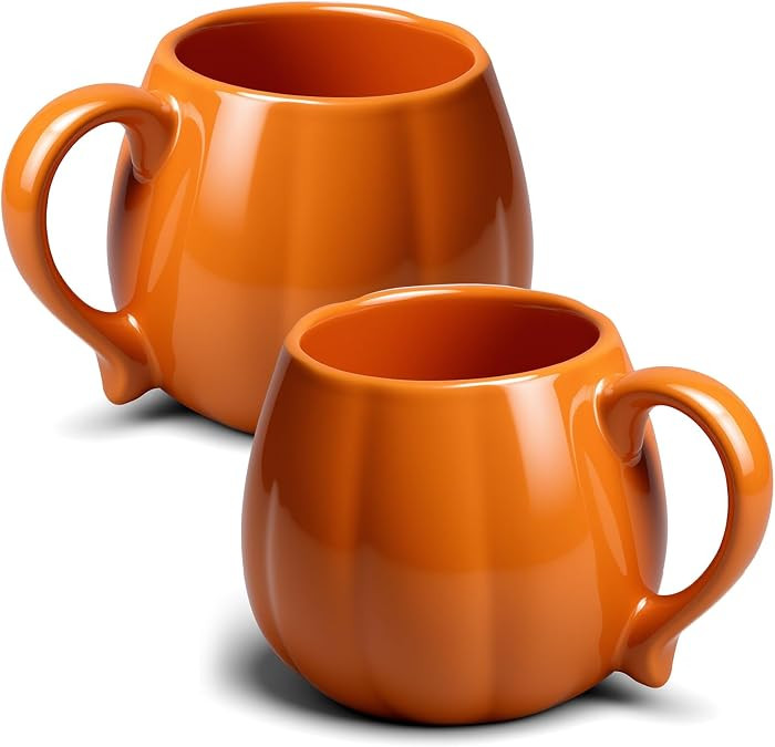 2 Pcs 14 oz Pumpkin Mug Ceramic Coffee Mug Fall Halloween Thanksgiving Autumn Pumpkin Shape Cup w... | Amazon (US)