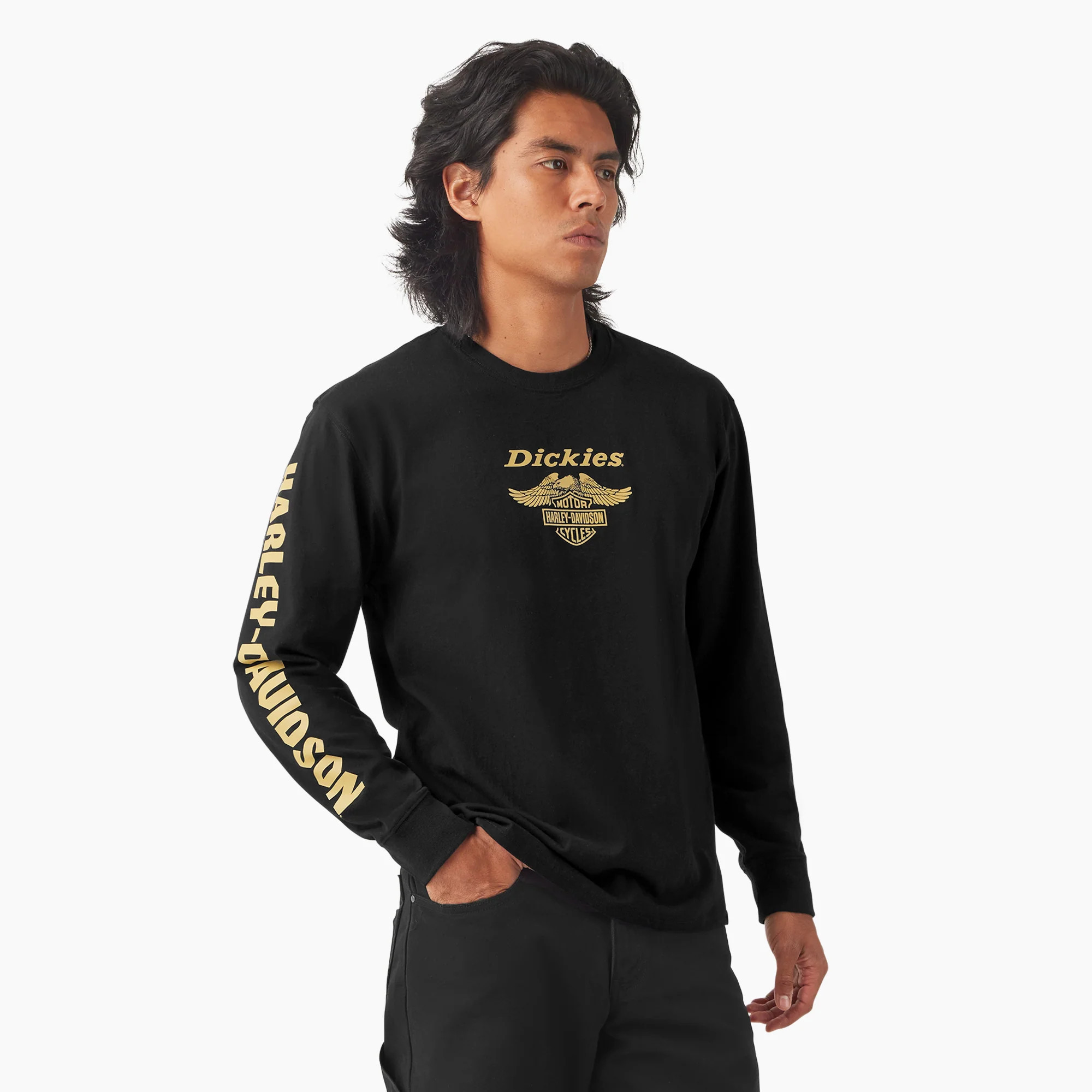 Dickies Men's x Harley-Davidson Heavyweight Long Sleeve Eagle Tee in Black size Medium | Dickies