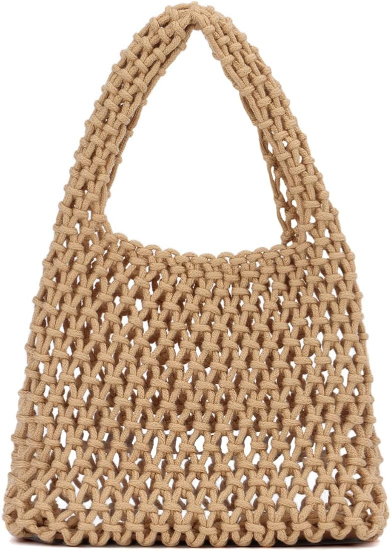 Freie Liebe Small Crochet Tote Bag for Women Summer Mesh Woven Handbags Beach Hobo Bag | Amazon (US)