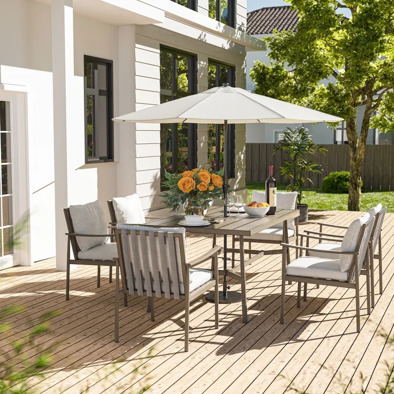 HAPPATIO 7-Piece Outdoor Dining Set for 6, Aluminum Patio Dining Set Includes 6 Dining Chairs and... | Walmart (US)