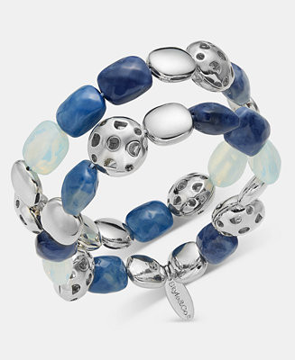 Silver-Tone Two-Row Beaded Stretch Bracelet | Macy's