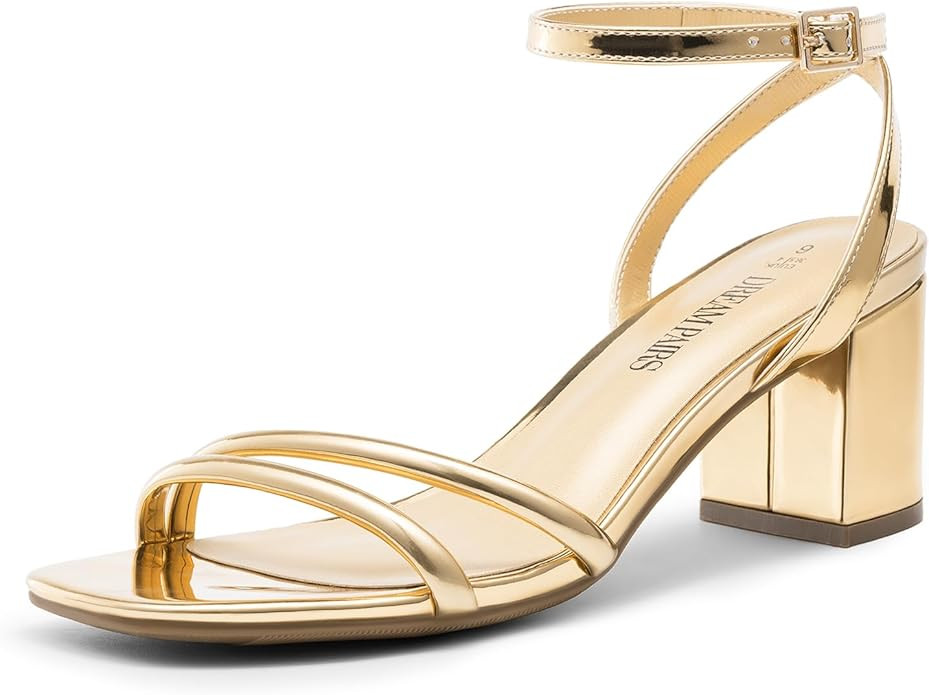 DREAM PAIRS Women's Chunky Strappy Heels Square Open Toe Ankle Buckle Low Heels Sandals for Daily... | Amazon (US)