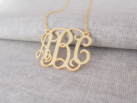 Monogram Pendant Necklace,1.75 inch Gold Monogram Necklace,Gold Large Monogram Initials Necklace,Bri | Etsy (US)