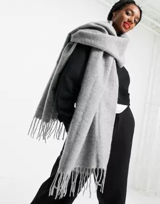 ASOS DESIGN supersoft scarf with tassels in mid grey | ASOS | ASOS (Global)