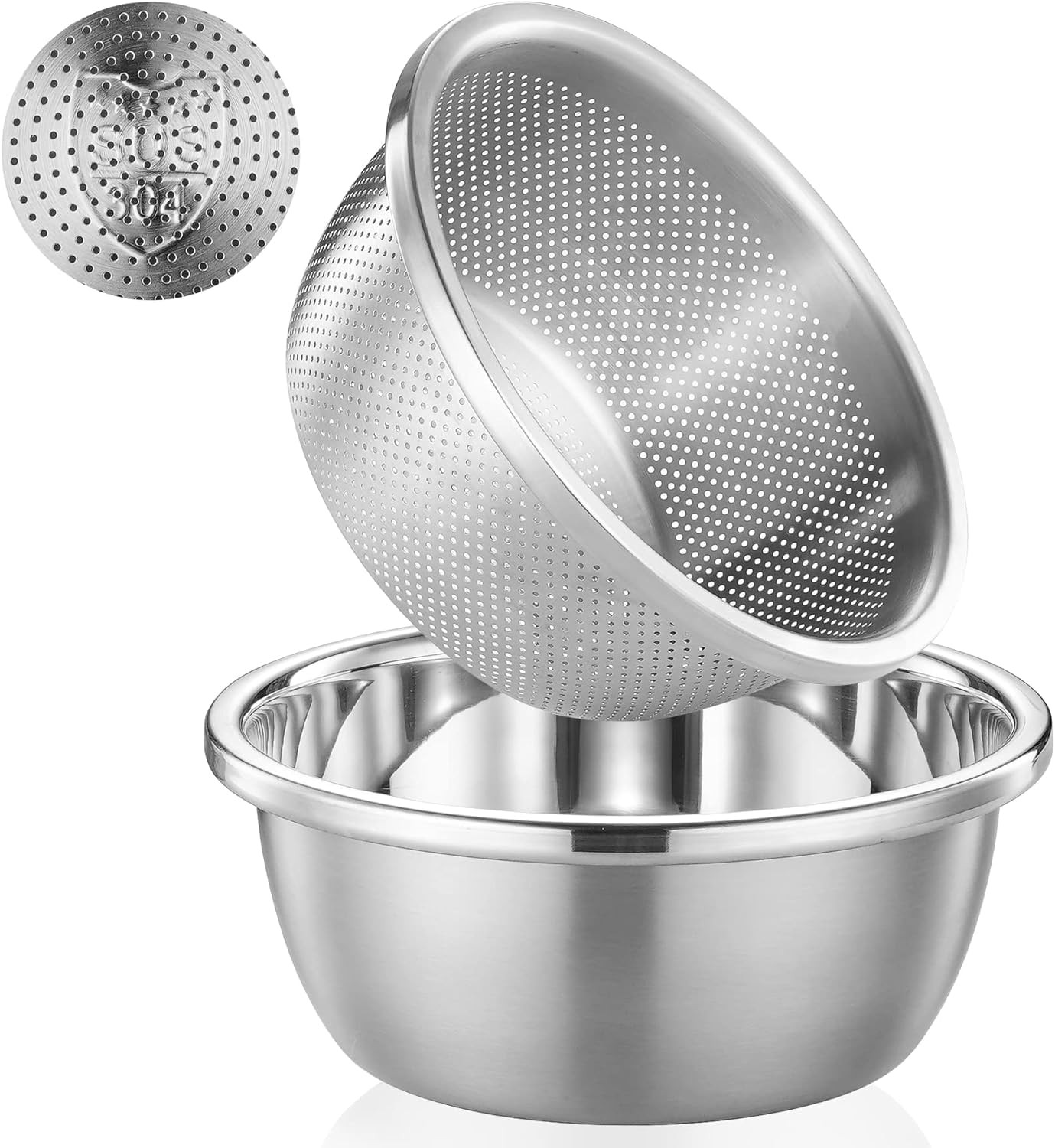 304 Stainless Steel Colander 2QT Microporous Colander & Mixing Bowl for Kitchen Cooking,Rice Stra... | Amazon (US)