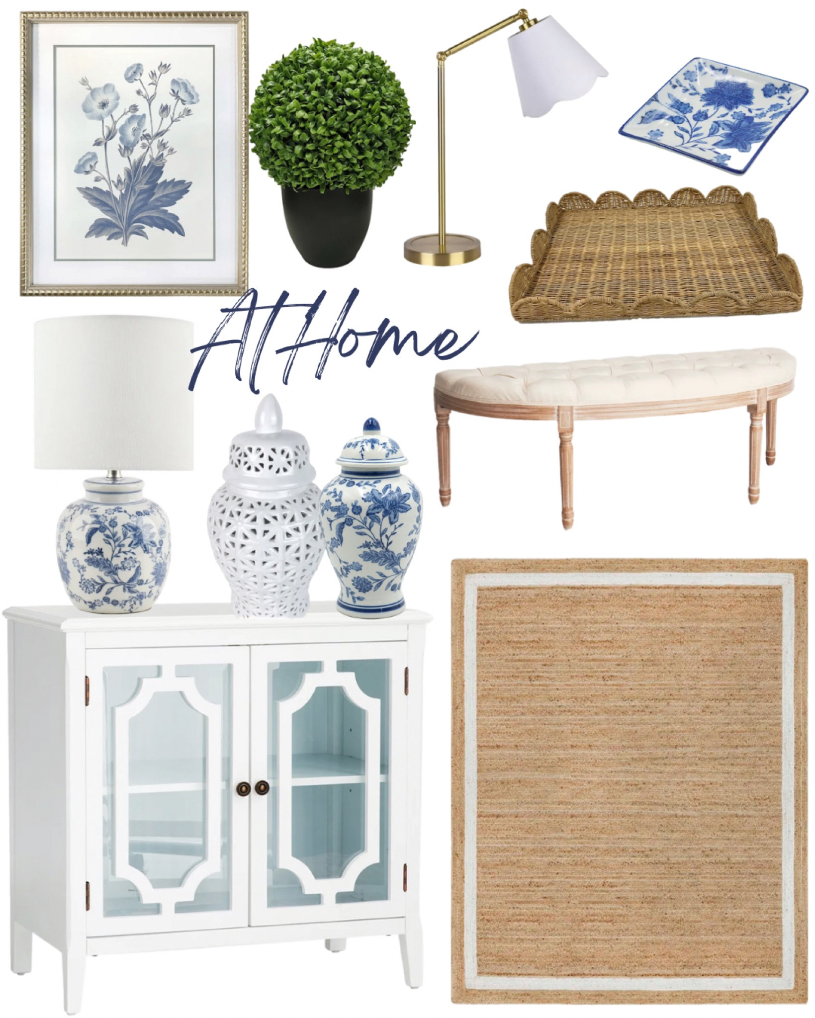 At Home grandmillenial finds! 🤍

#chinoiserie #blueandwhite #athome #boxwood #scalloped #rattan #coastal #grandmillenial 

#LTKsalealert #LTKhome #LTKfindsunder100
