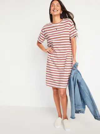 Loose Vintage Striped Slub-Knit T-Shirt Shift Dress for Women | Old Navy (US)