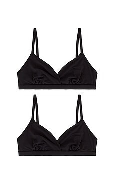 SKIMS Fits Everybody Crossover Bralette 2 Pack in Onyx from Revolve.com | Revolve Clothing (Global)
