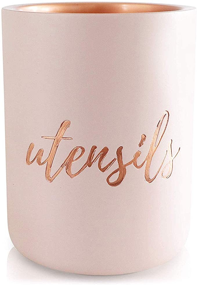 Pink and Copper Utensil Holder for Countertop - Pink Utensil Holder for Pink Kitchen Decor & Pink... | Amazon (US)