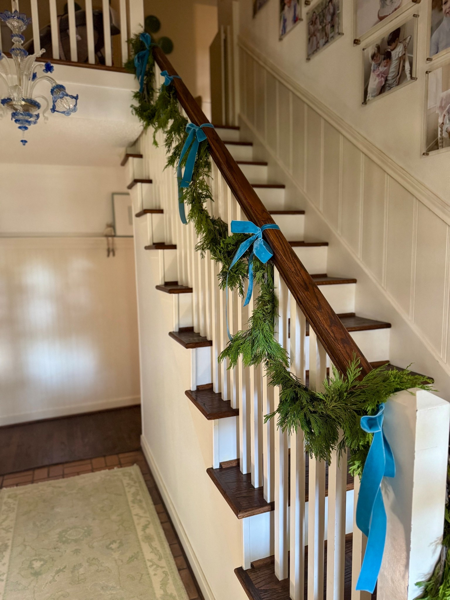 Stair garland. Blue velvet ribbon  

#LTKHome #LTKHoliday #LTKGiftGuide