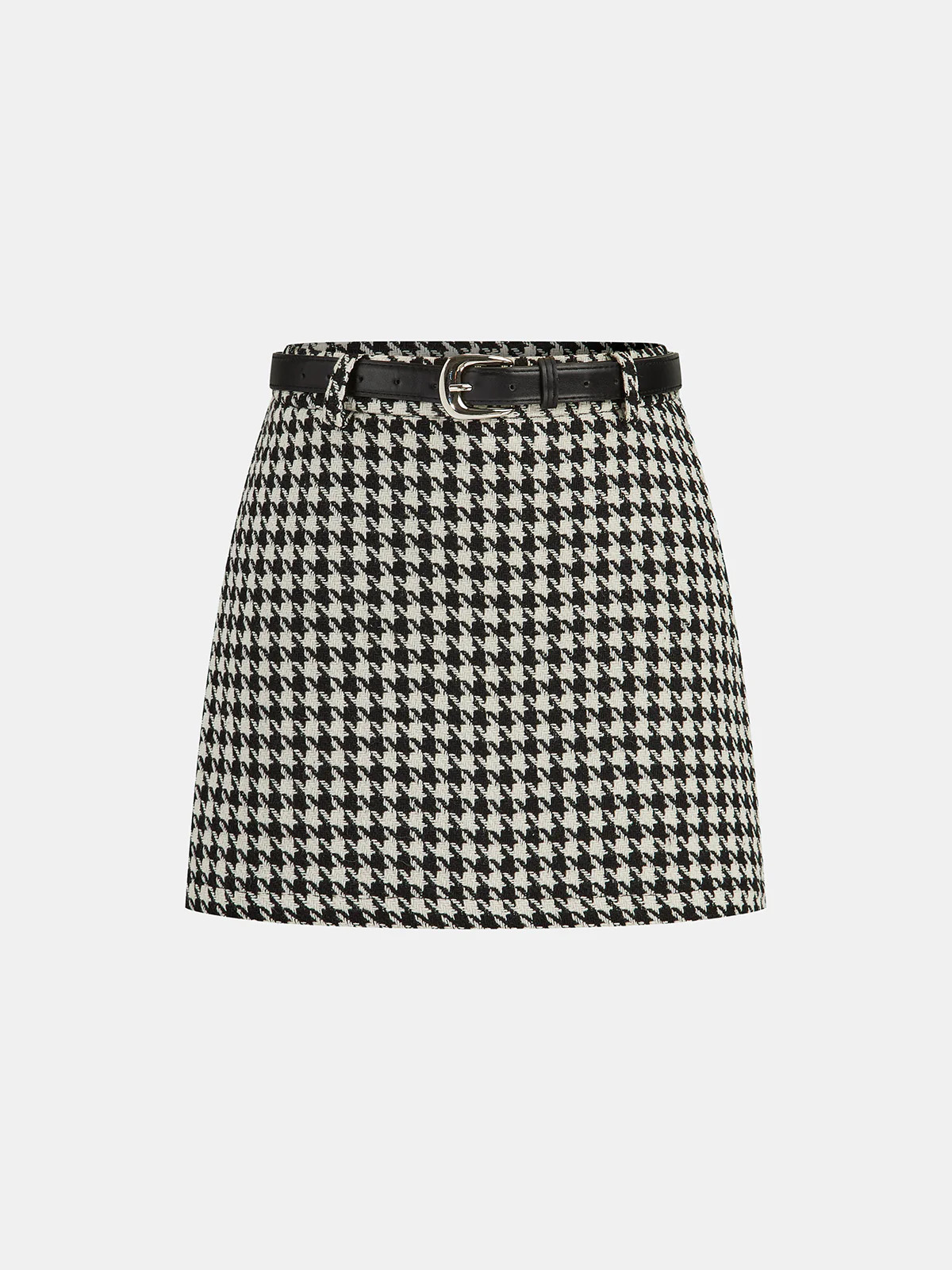 Houndstooth Belted Mini Skirt | Commense