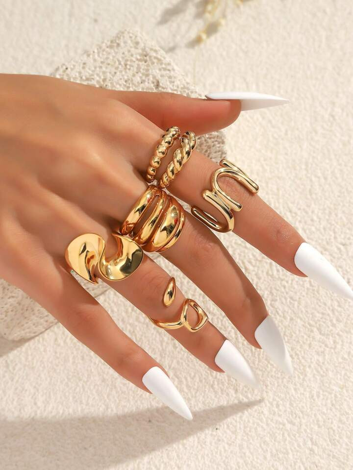 5pcs/Set 3D Large Glossy Decor Chunky Rings, Suitable For Women Daily Wear | SHEIN USA | SHEIN