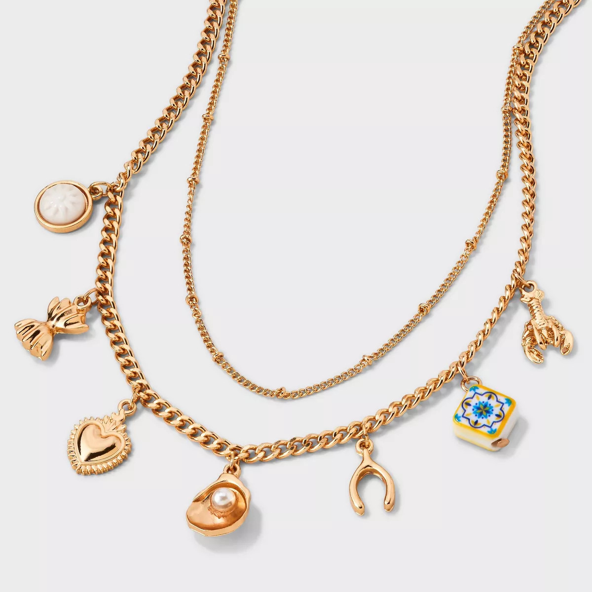 Heart and Mixed Charm Multi-Strand Necklace - Universal Thread™ Gold | Target