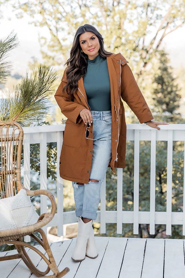 Serving Up Spice Camel Hooded Jacket | Pink Lily