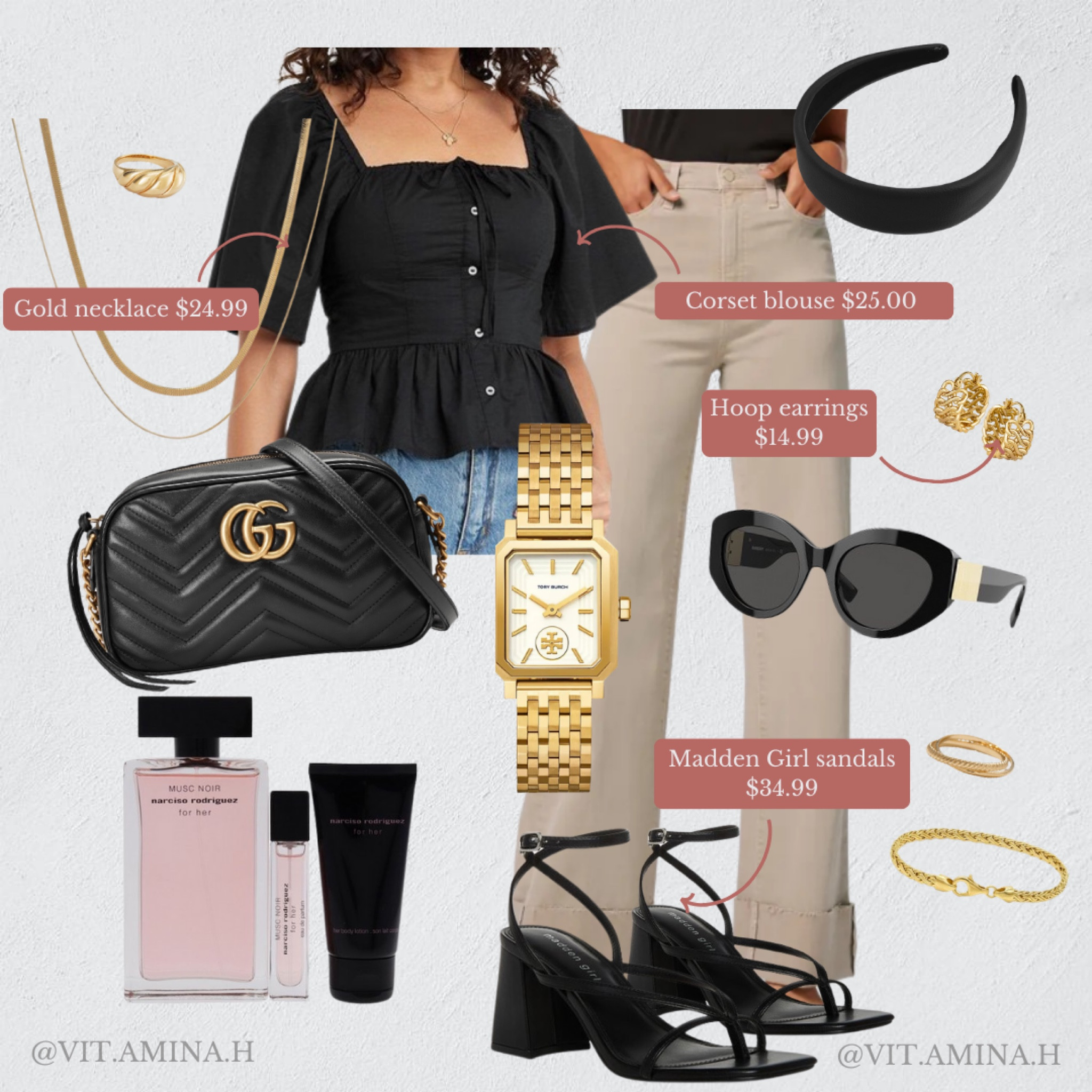 Outfit inspo of the day! Click below to shop this exact fit! Follow me @vit.amina.h for more outfit ideas! 🤍🖤✨

{Target outfit, Target blouse, Corset blouse, Wide leg pants, Madden Girl, Black sandals, Gucci purse, Gold necklace, Gold earrings, Gold bracelet, Gold rings, Tory Burch, Tory Burch watch, Gucci, narciso rodriguez, Beige pants, Summer outfit, Fall outfit, Transition outfit, Lunch date outfit, Dinner date outfit, Inspiration, Outfit Idea, OOTD, Shop this look, LTKFind, LTKSale, LTKSeasonal, LTKsalealert}

#LTKFind #LTKSale #LTKstyletip