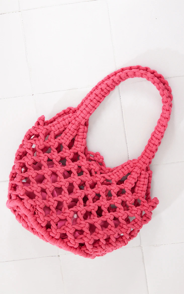 Bright Pink Rounded Knitted Mini Bucket Bag | PrettyLittleThing US