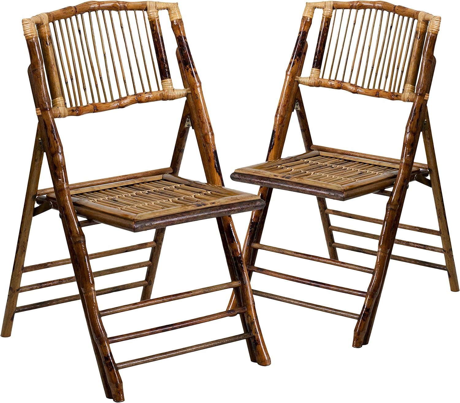 Flash Furniture Bamboo Folding Chairs | Set of 2 Bamboo Wood Folding Chairs | Amazon (US)