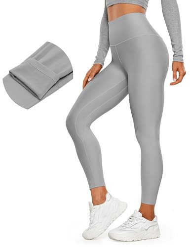 CRZ YOGA Fleece Lined Leggings 25'' - Thermal Casual Lounge Workout Womens Yoga High Waisted Pants Winter Warm Rhino Grey Medium | Amazon (US)