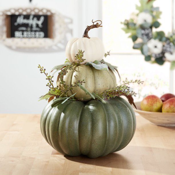 Way to Celebrate Harvest Green Foam Pumpkin Stack Decoration 14.4" | Walmart (US)