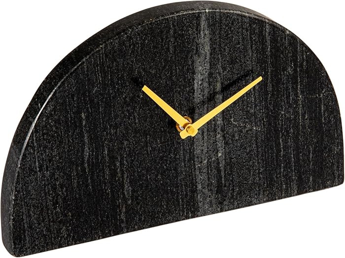 Bloomingville Decorative Half Moon Marble Mantel Clock, Black and Gold | Amazon (US)