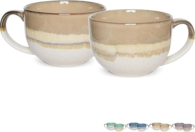 Bosmarlin Ceramic Jumbo Coffee Mug Set of 2, 23 Oz, Large Mug Soup Bowls with Handles, Dishwasher... | Amazon (US)