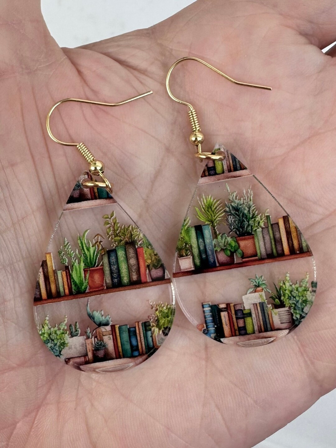 Book Shelf Dangle Earrings Handmade Jewelry Gift for Her Book Lovers Gift Plant Lovers Gift Nicke... | Etsy (US)