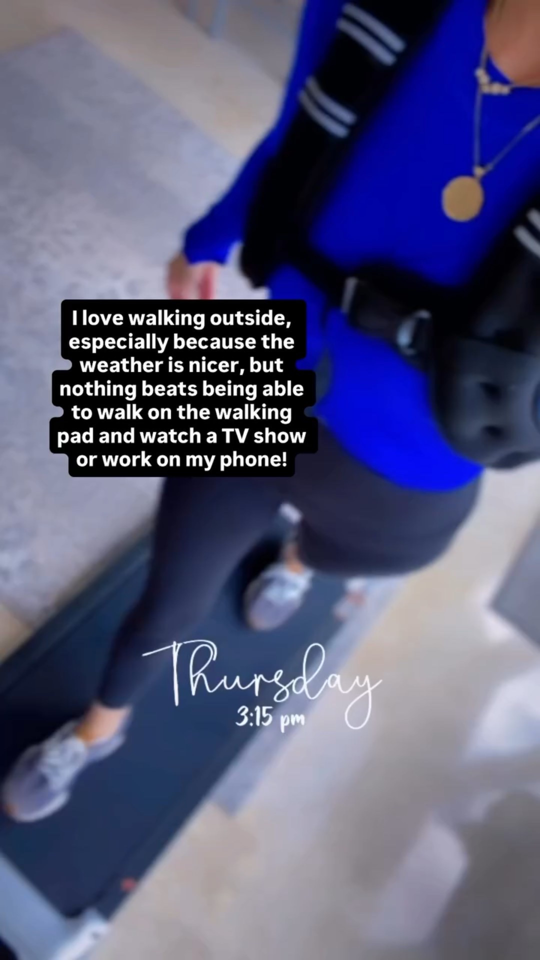 I love walking outside, especially because the weather is nicer, but nothing beats being able to walk on the walking pad and watch a TV show or work on my phone!