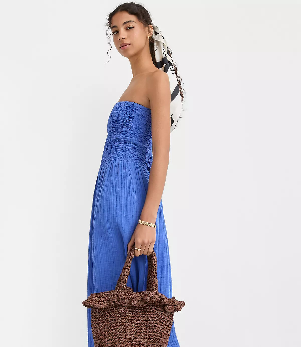 LOFT Beach Strapless Mixed Media Maxi Pocket Dress | LOFT