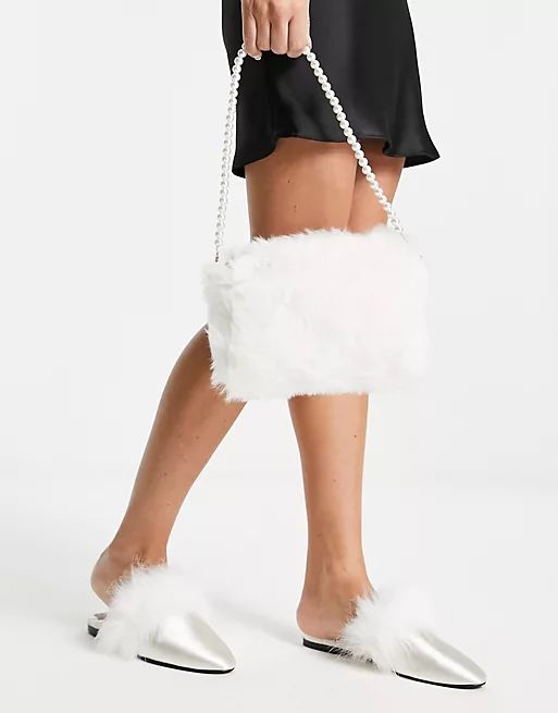 True Decadence shoulder bag in white faux feather with pearl strap | ASOS | ASOS (Global)