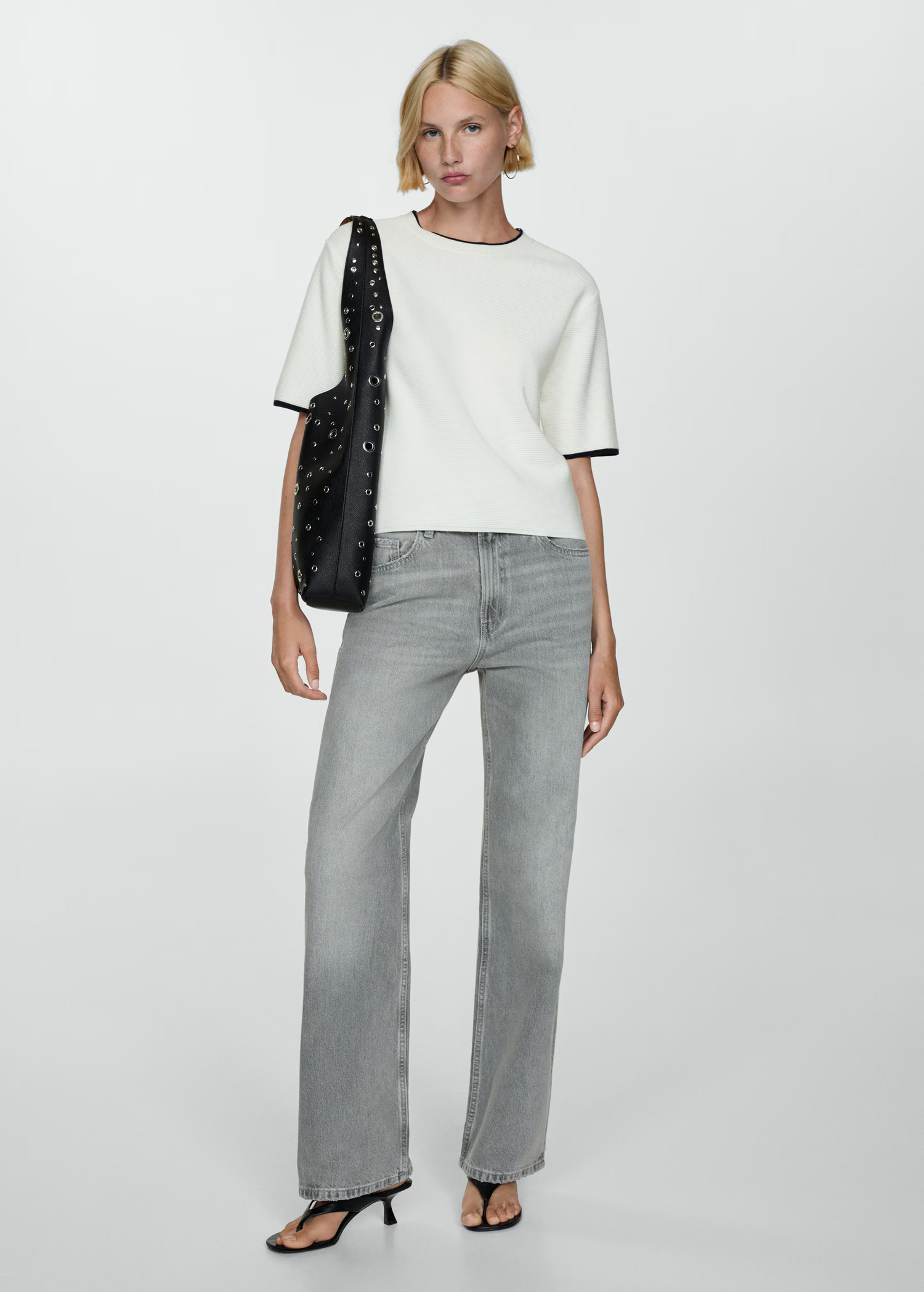 Short-sleeved sweater with contrasting trims - Woman | MANGO USA | MANGO (US)