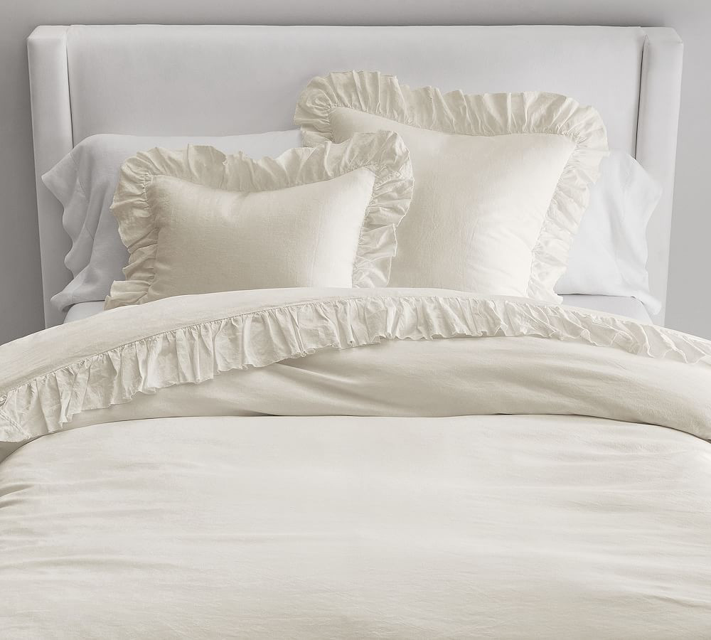Belgian Flax Linen Fringe Ruffle Duvet Cover | Pottery Barn (US)
