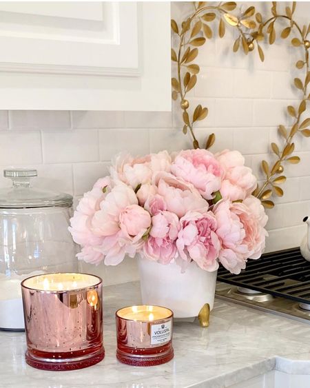 Valentine’s Day decor kitchen decor pink candles rose candle pink peonies faux flower arrangements gold heart wreath 

#LTKstyletip #LTKhome #LTKFind