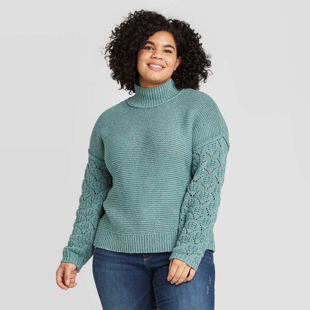 Women's Plus Size Mock Turtleneck Pullover Sweater - Universal Thread Teal 4X, Blue | Target