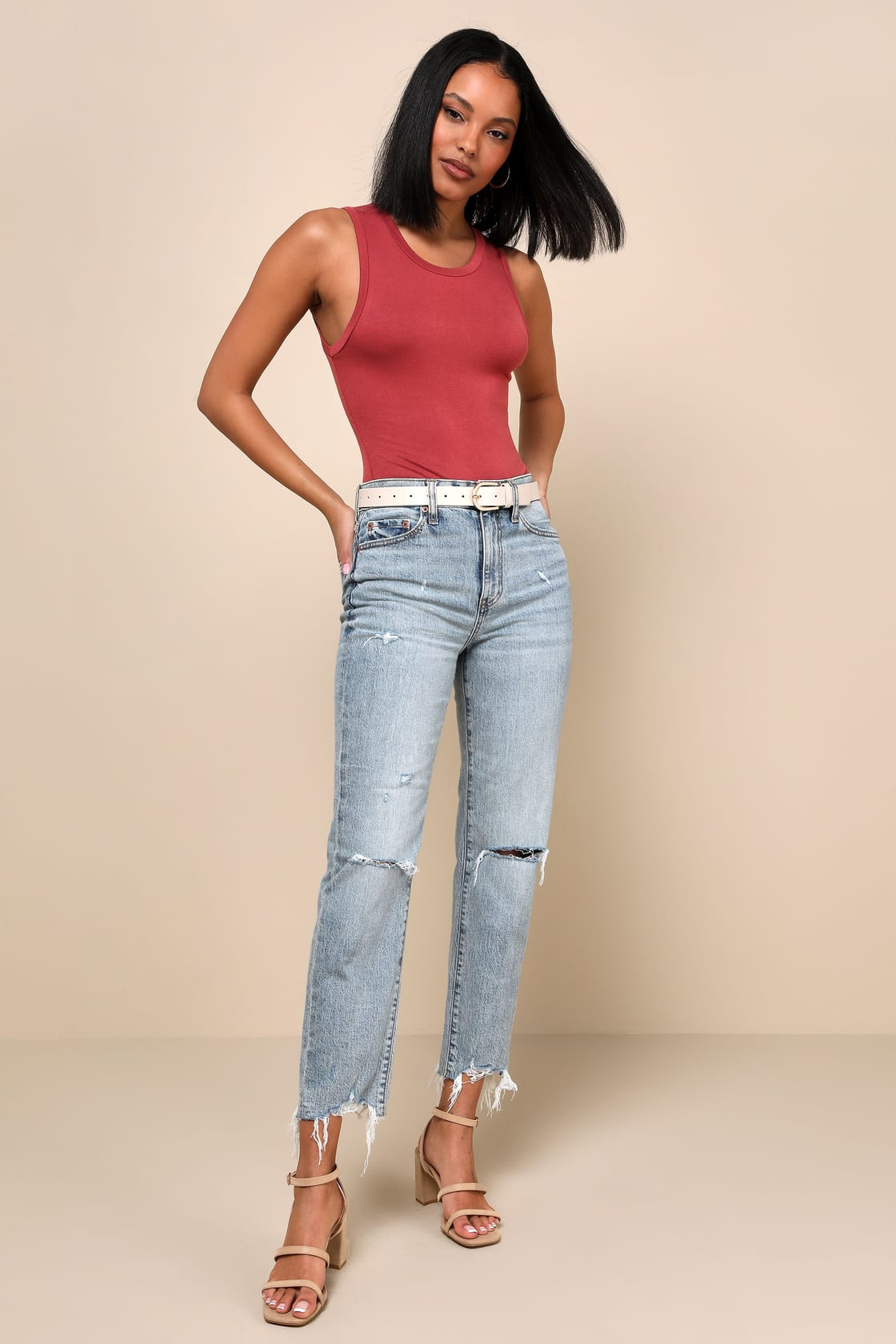 Straight Up Light Wash High Rise Distressed Denim Jeans | Lulus