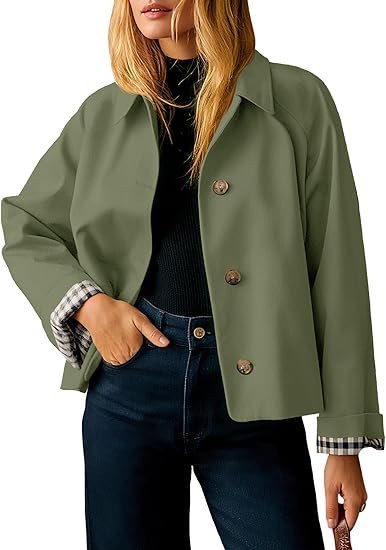 Tankaneo Womens Cropped Trench Coat Lightweight Single Breasted Jacket Fall Windbreaker Fashion O... | Amazon (US)