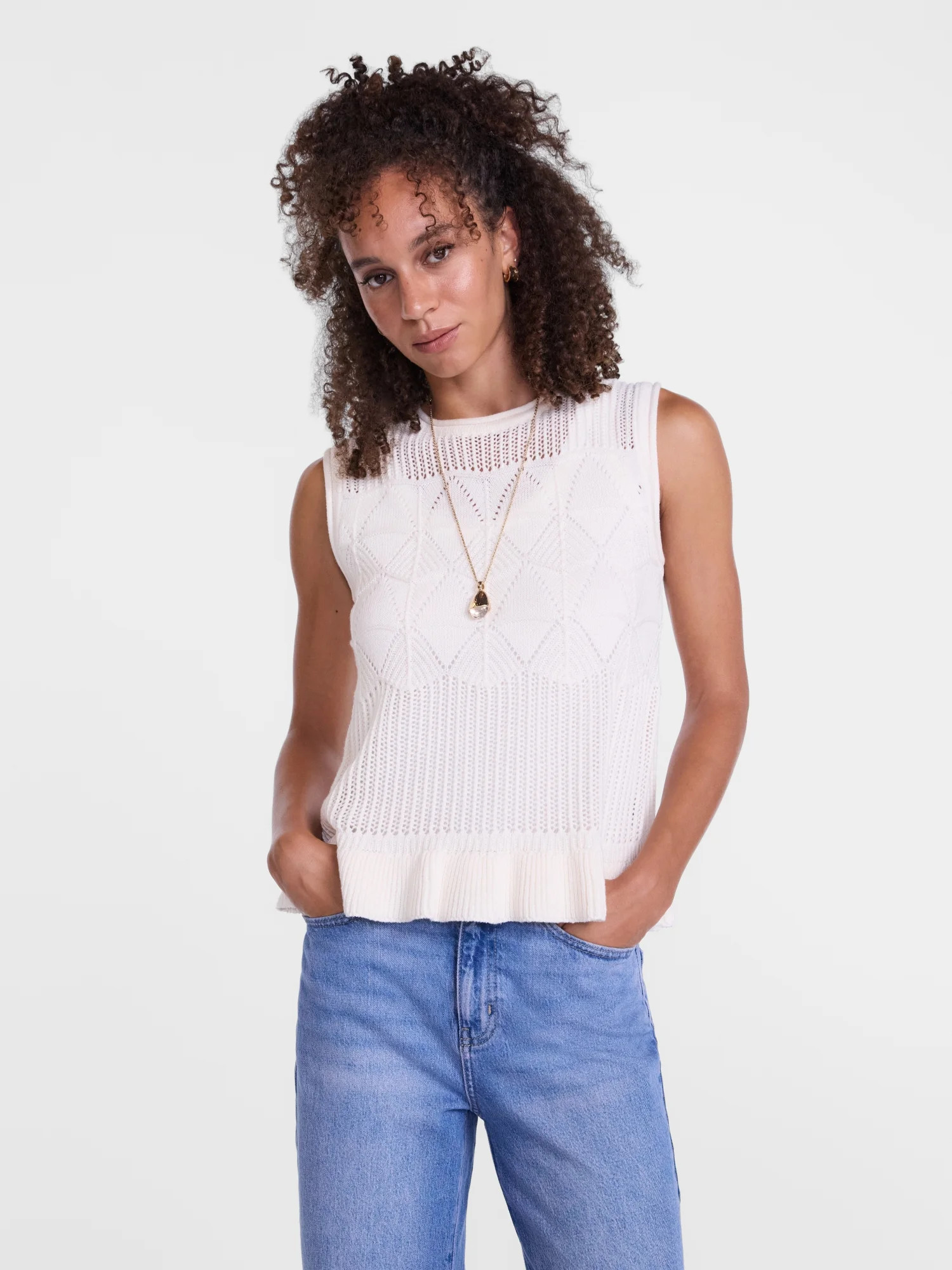 Scenario Women's Texture Peplum Tank Sweater, Lightweight, Sizes XS-XXXL | Walmart (US)
