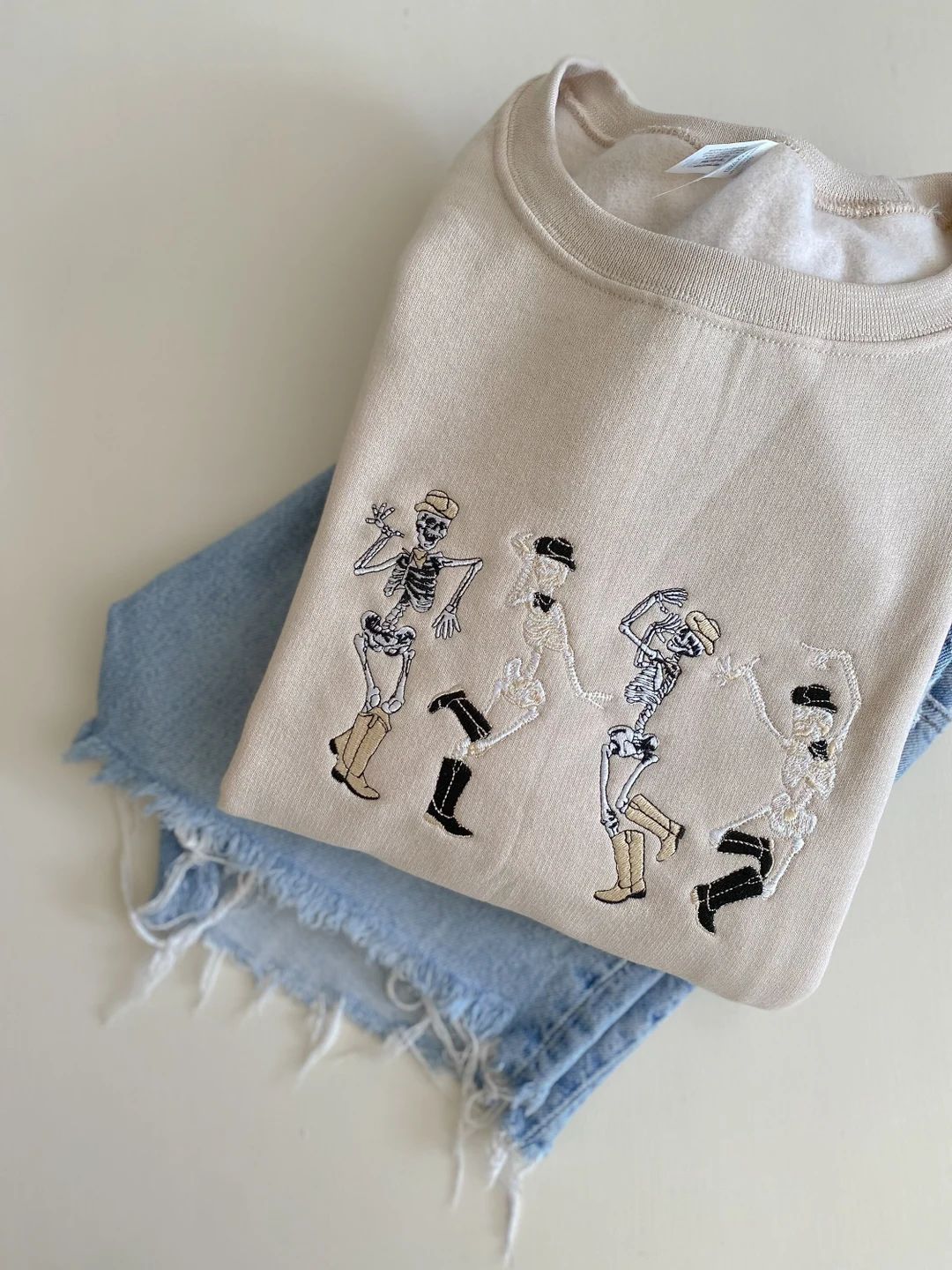 Cowboy Skeletons Shirt Embroidered Halloween Sweatshirt - Etsy | Etsy (US)
