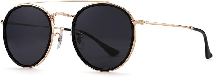 Pro Acme Double Bridge Round Sunglasses for Women Men 100% Crystal Real Glass Lens Retro UV400 Pr... | Amazon (US)